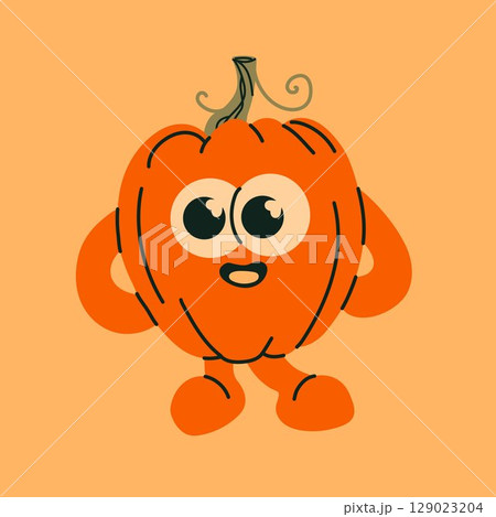 Cute Cartoon Pumpkin Character with Big Eyes 129023204
