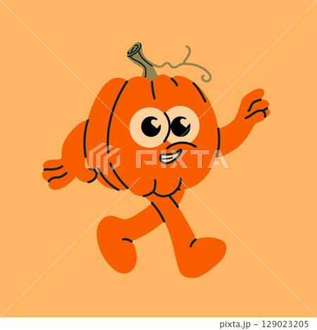 Happy Cartoon Pumpkin Character Walking 129023205
