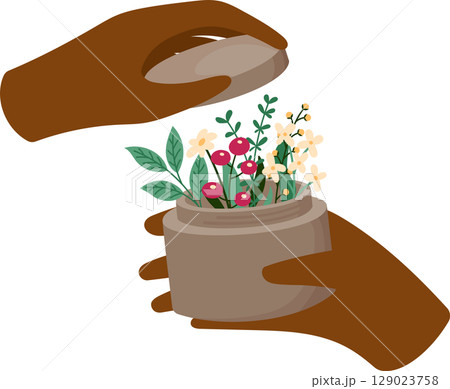 Diverse Hands Open Jar with Flowers Inside. Eco Friendly and Vegan Cosmetics Illustration. Clean Beauty, Sustainable Skincare Concept Diverse Hands Open Jar with Flowers Inside. Eco Friendly and Vegan Cosmetics Illustration. Clean Beauty, Sustainable Skincare Concept 129023758