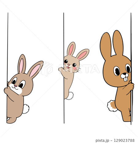 Three Cartoon Rabbits Peeking 129023788