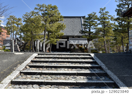 青空に映える百萬遍知恩寺の本堂 129023840