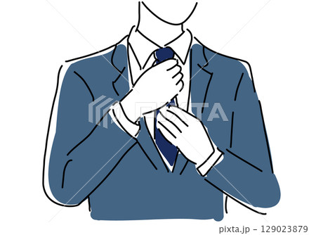 ネクタイを整える男性会社員の手元シンプル線画 129023879