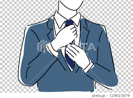 一位男性辦公室職員調整領帶的簡單線條畫 129023879