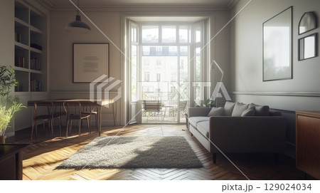 bright and airy parisian apartment living room 129024034