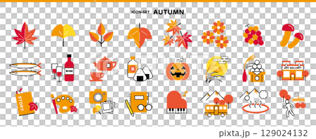 秋のミニマルなイラスト・アイコンセット Minimalist Fall Icons & 秋のミニマルなイラスト・アイコンセット Minimalist Fall Icons & 129024132
