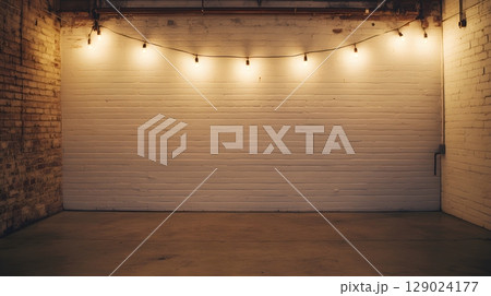 brick wall room with string lights 129024177