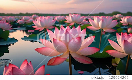 水面に浮かぶ蓮の花 129024263