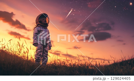 child astronaut sunset dream child astronaut sunset dream 129024405