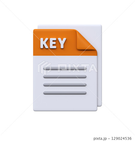 KEY file, format, 3D icon. Presentation file used for slideshows, visual content, and structured display. KEY file, format, 3D icon. Presentation file used for slideshows, visual content, and structured display. 129024536