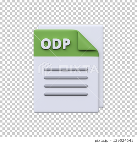 ODP file, format, 3D icon. Presentation format for slideshows, visual content, and OpenDocument office tools. 129024543