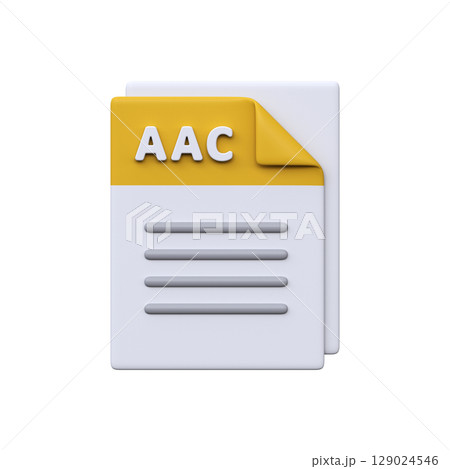AAC file, format, 3D icon. Audio compression format for music, streaming, and digital sound playback. 129024546