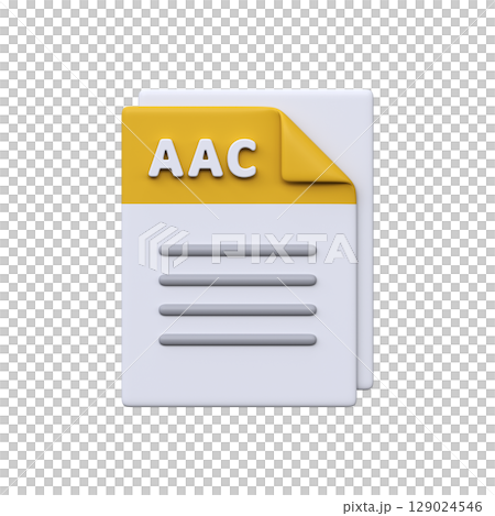 AAC file, format, 3D icon. Audio compression format for music, streaming, and digital sound playback. 129024546