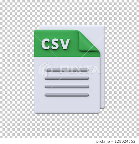 CSV file, format, 3D icon. Text-based spreadsheet file for storing tabular data, values, and database exports. 129024552