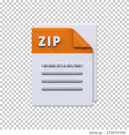 ZIP file, format, 3D icon. Compressed archive for bundling multiple files and reducing storage size. 129024560