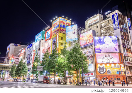東京都、秋葉原の電気街の夜景 129024993