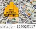Paper us 100 dollar bill with gold bars, concept of investment and saving, wealth 129025117