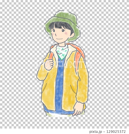 ハイキング、山歩きをする女の子のイラスト ハイキング、山歩きをする女の子のイラスト 129025372