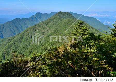 御坂山地の破風山より眺める夏の御坂山地 御坂山地の破風山より眺める夏の御坂山地 129025412