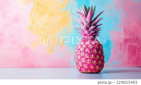 pink pineapple on pastel background 129025485