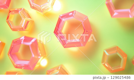 abstract hexagon crystals on yellow background 129025486