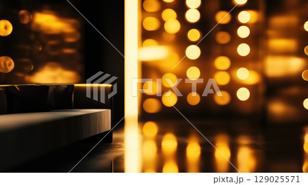 luxury modern lounge with warm golden lights 129025571