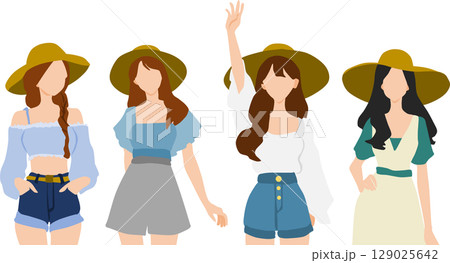 夏服を着た女性のイラスト 夏服を着た女性のイラスト 129025642