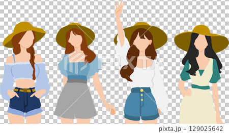 夏服を着た女性のイラスト 夏服を着た女性のイラスト 129025642