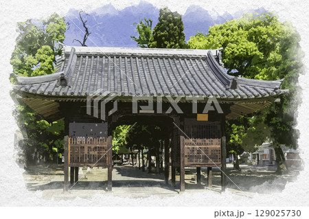 水彩画風　素盞嗚神社　随神門　広島県福山市 129025730