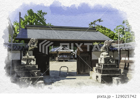 水彩画風　素盞嗚神社　相方城城門　広島県福山市 129025742