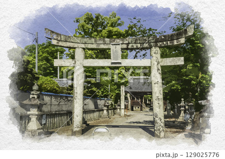 水彩画風　素盞嗚神社　鳥居　広島県福山市 129025776