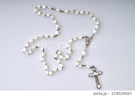 Symbolic antique Catholic Crucifix on white Symbolic antique Catholic Crucifix on white 129026083