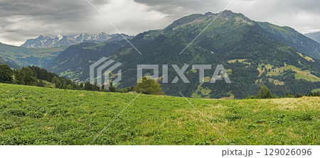 Panoramic view of the Mont Blanc view from the french side in Savoie 129026096