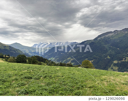 Panoramic view of the Mont Blanc view from the french side in Savoie 129026098