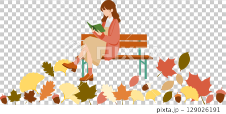 秋天讀書的女人的插圖 129026191