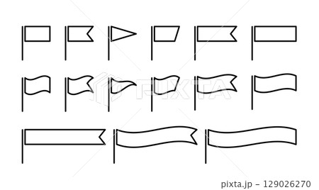 旗　シンプル　線画　セット　黒　ベクター 129026270