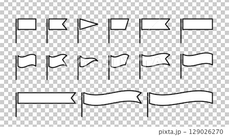 旗　シンプル　線画　セット　黒　ベクター 129026270