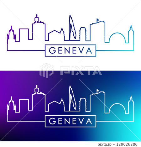 Geneva skyline. Colorful linear style. 129026286