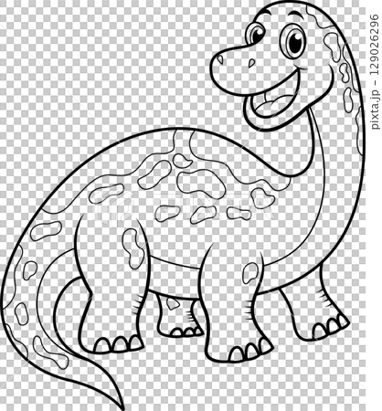 Smiling Brontosaurus Cartoon Illustration Line Art 129026296