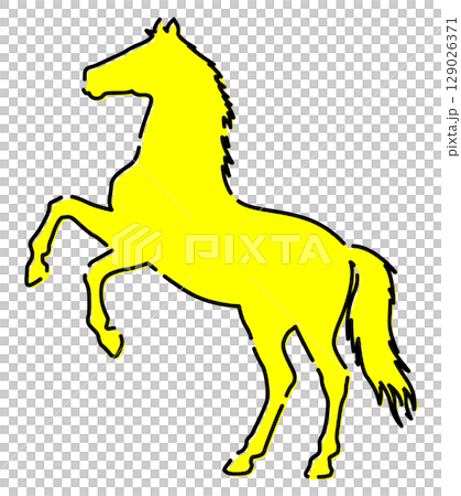 午 馬のシルエットのイラスト素材 おしゃれ イエロー 午 馬のシルエットのイラスト素材 おしゃれ イエロー 129026371