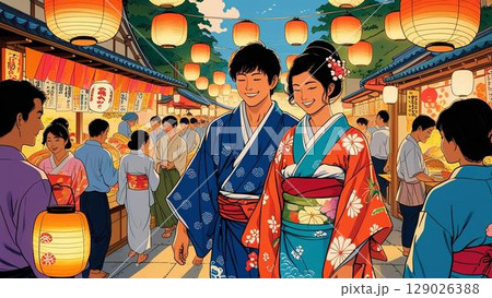 浴衣を着たカップル 浴衣を着たカップル 129026388