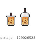 Cup of Brown sugar Milk Bubble Tea. Vector icon in 8 bit style 129026528