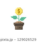 Money tree, a coin growing, flat icon vector for investment or business concept. Pixel 8bit style 129026529