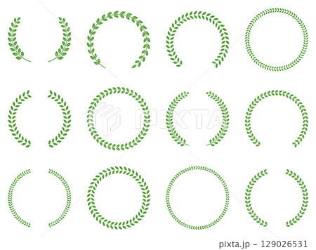 月桂冠　黄緑　ベクター　フレーム　円　セット	 129026531