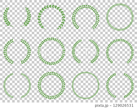 月桂冠　黄緑　ベクター　フレーム　円　セット	 129026531