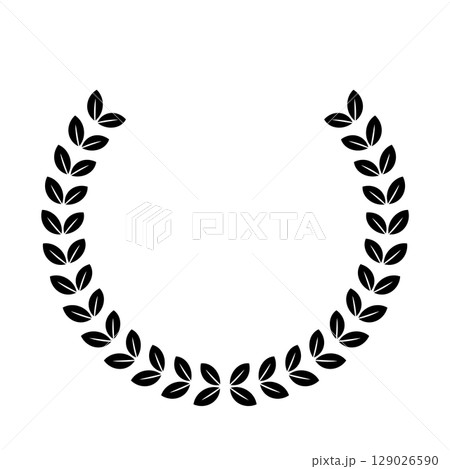 月桂冠　フレーム　葉っぱ　黒　シンプル　ベクター	 129026590