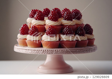 Various cakes in Cherry Red tones on dessert stand with soft lighting. Various cakes in Cherry Red tones on dessert stand with soft lighting. 129026609