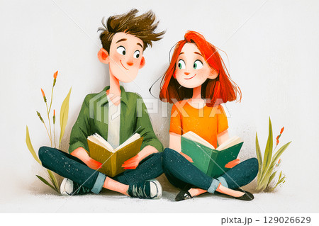 Cute kids reading books together Cute kids reading books together 129026629
