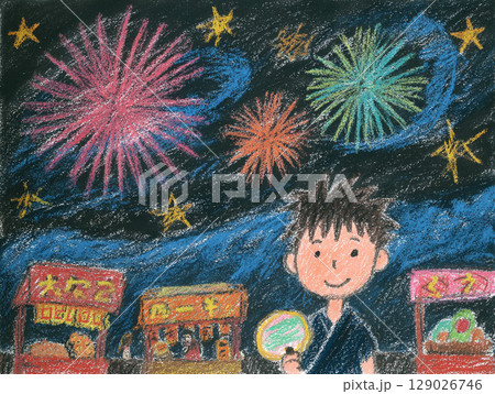 小学生の絵日記_花火大会3 小学生の絵日記_花火大会3 129026746
