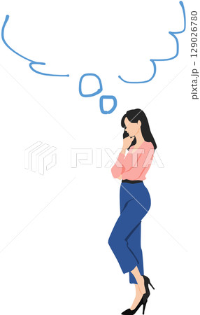 考え事をする女性のイラスト	 129026780