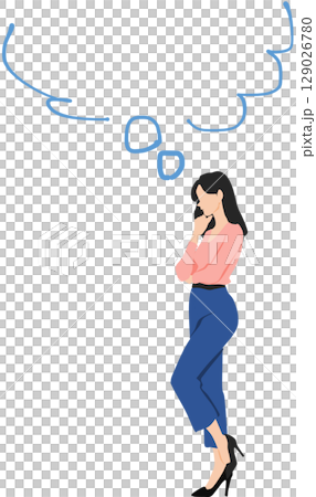 考え事をする女性のイラスト	 129026780